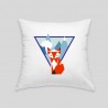 Mountain fox cushion featuring a geometric red fox design with mountains in the background, perfect for any cozy setting.