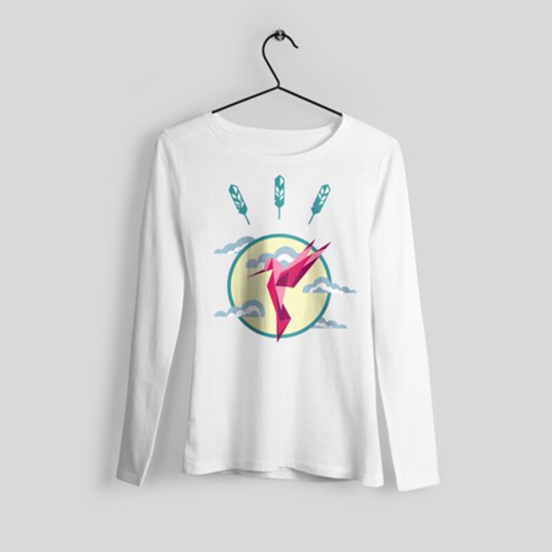 Stylish long-sleeve sweater featuring a vibrant hummingbird print, perfect for casual outfits and everyday wear.