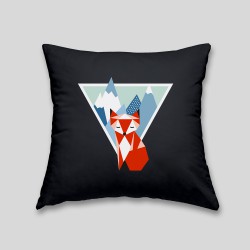 Mountain fox design cushion featuring vibrant colors and a mountain backdrop for a cozy home accent. \n\nThis stylish cushion ad